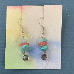 Blue and Pink Asymmetrical Earrings with Silver Accents